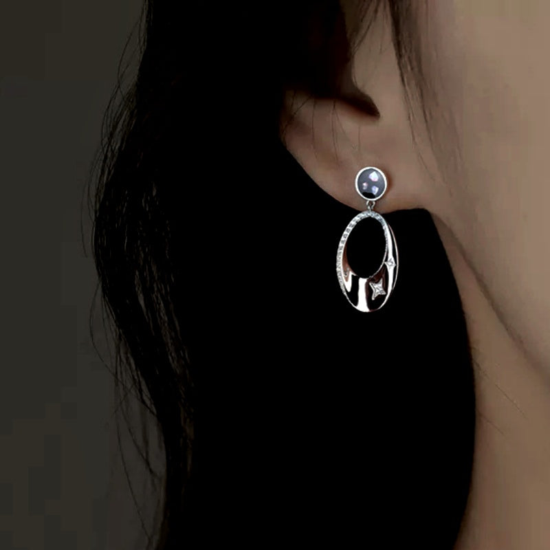 Sterling Silver Diamond Oval Earrings