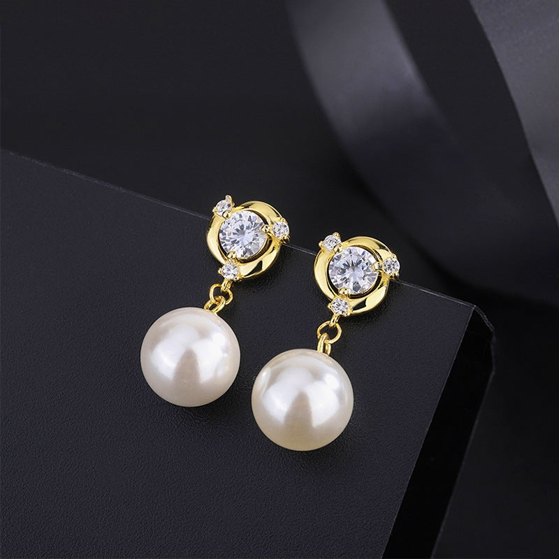 Sterling Silver Diamond Pearl Earrings