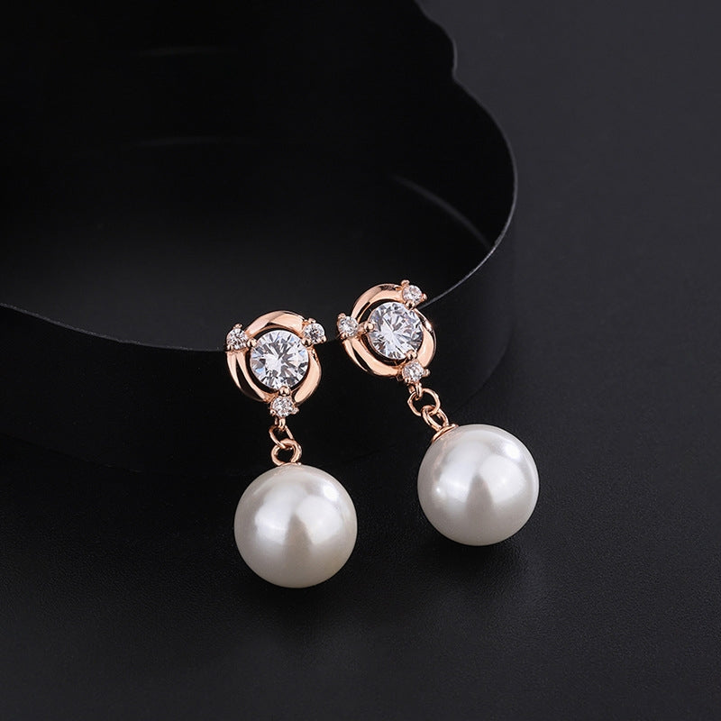 Sterling Silver Diamond Pearl Earrings