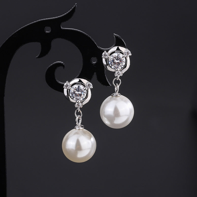 Sterling Silver Diamond Pearl Earrings