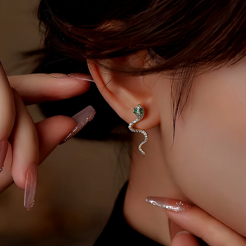 Sterling Silver Diamond Snake Earrings