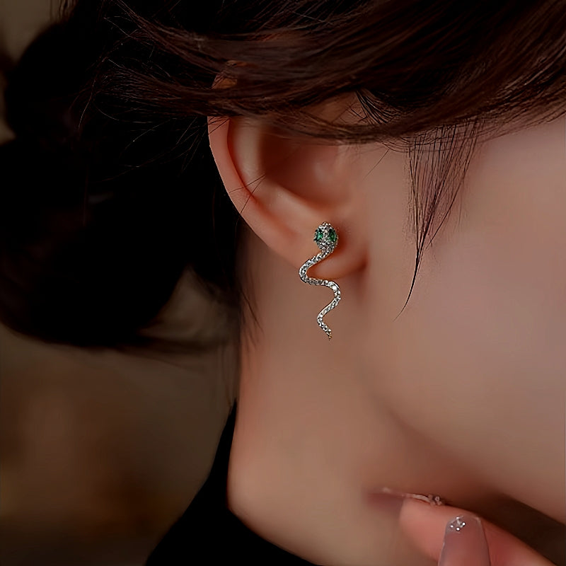 Sterling Silver Diamond Snake Earrings