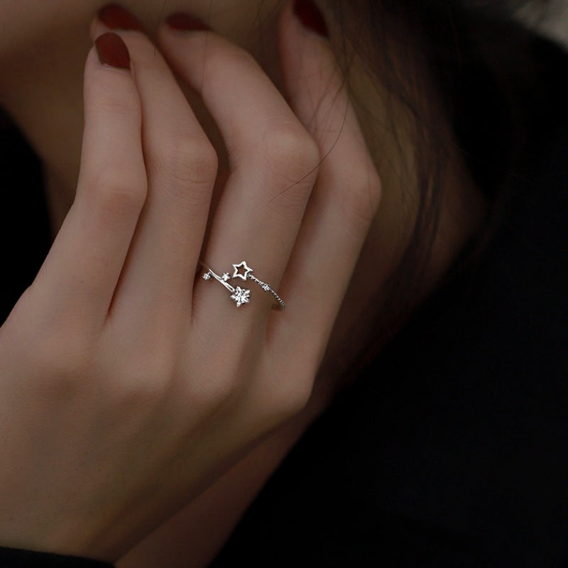 Sterling Silver Diamond Star Open Rings