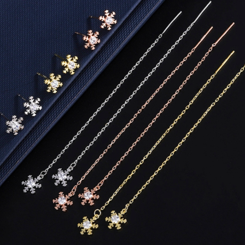 Sterling Silver Diamond Winter Snowflake Threader Earrings