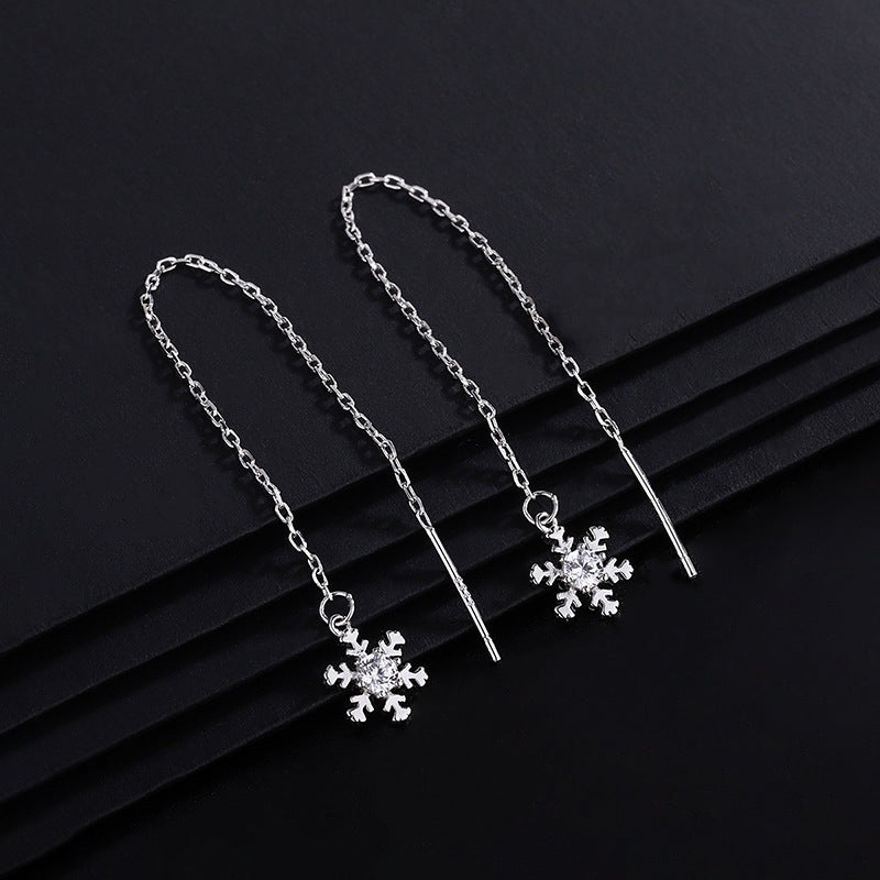 Sterling Silver Diamond Winter Snowflake Threader Earrings