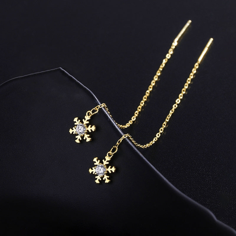 Sterling Silver Diamond Winter Snowflake Threader Earrings