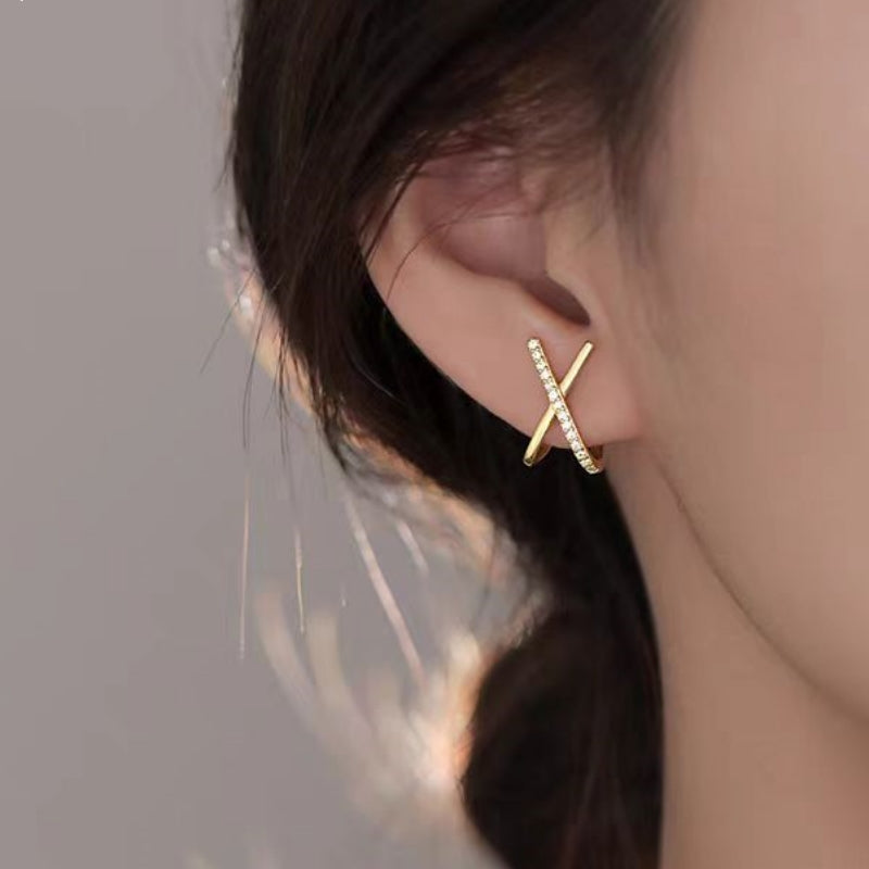 Sterling Silver Diamonds X-Shaped Stud Earrings