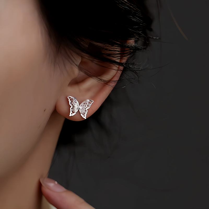 Sterling Silver Double-Layer Butterfly Earrings