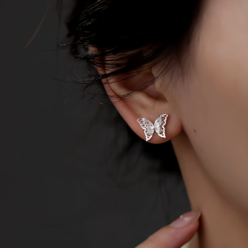 Sterling Silver Double-Layer Butterfly Earrings