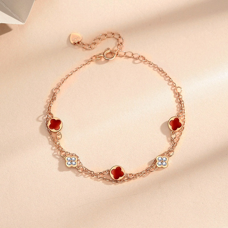 Sterling Silver Double-Layer Four-Leaf Clover Bracelets
