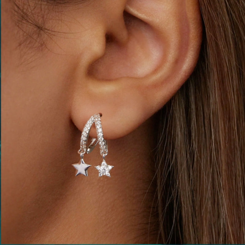 Sterling Silver Double-Layer Star Earrings