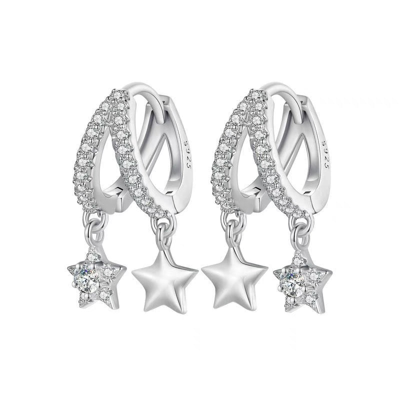 Sterling Silver Double-Layer Star Earrings
