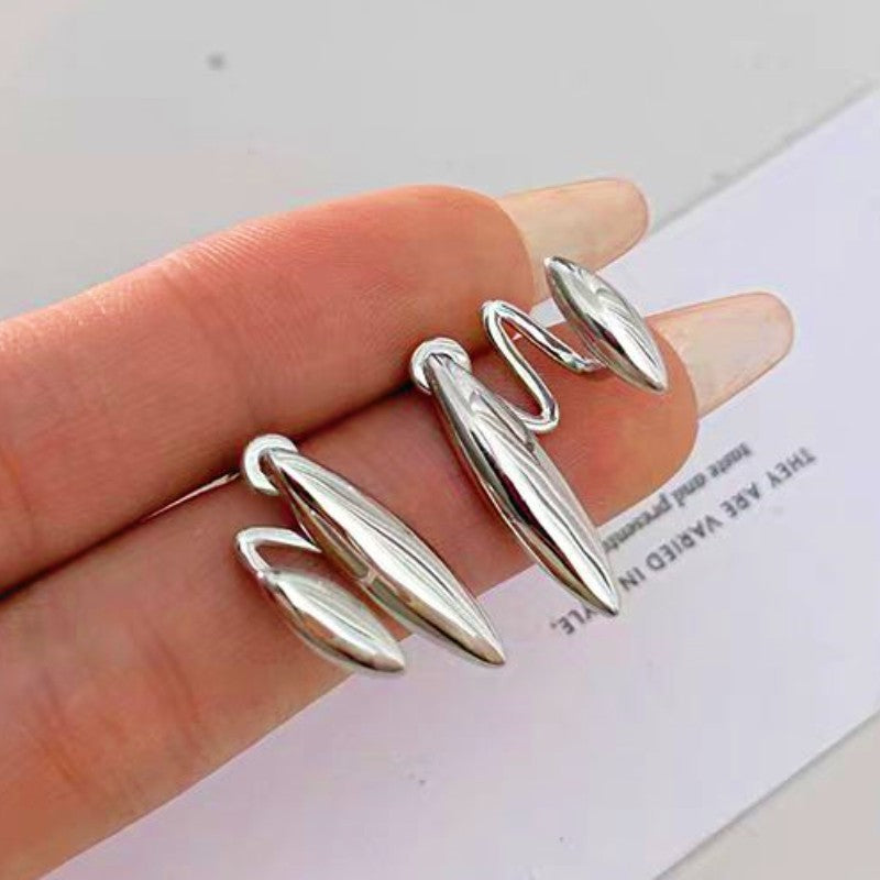 Sterling Silver Double-Layered Water Drop Stud Earrings