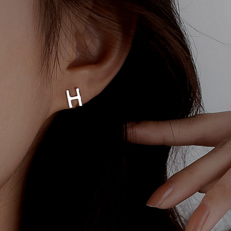 Sterling Silver Double-Sided Letter H Stud Earrings