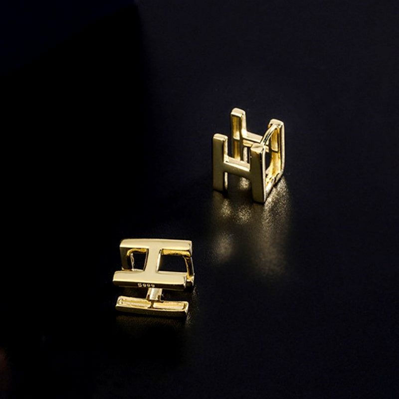 Sterling Silver Double-Sided Letter H Stud Earrings