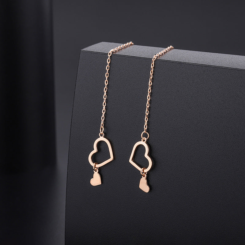 Sterling Silver Double Heart-Design Threader Earrings