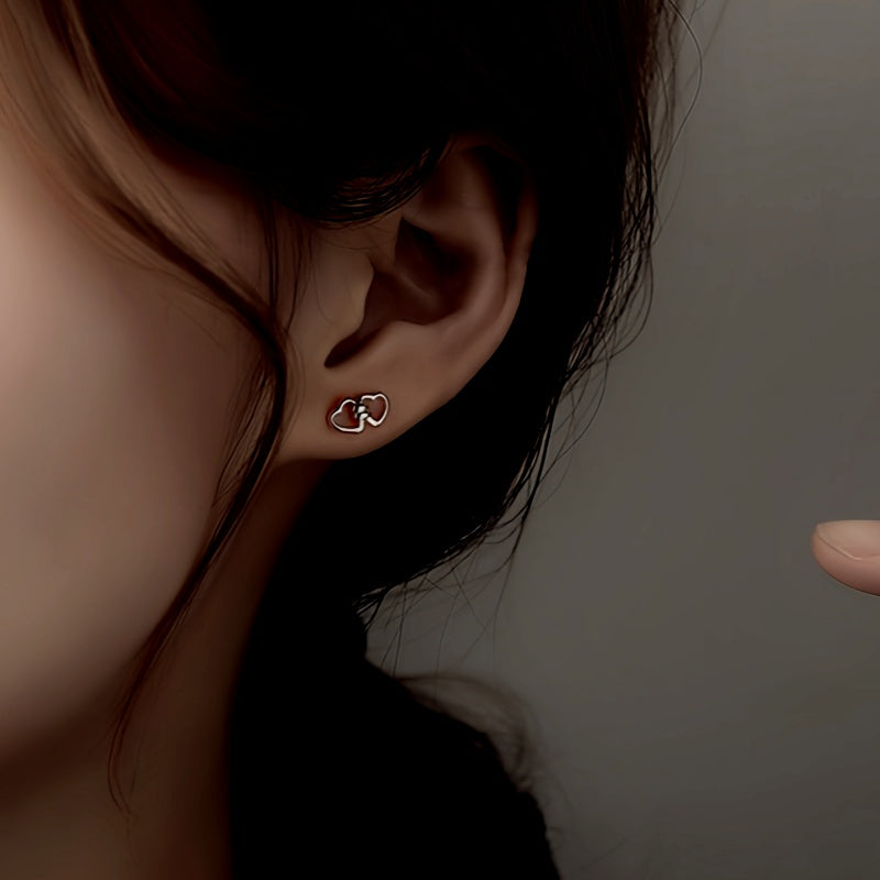Sterling Silver Double Heart Stud Earrings