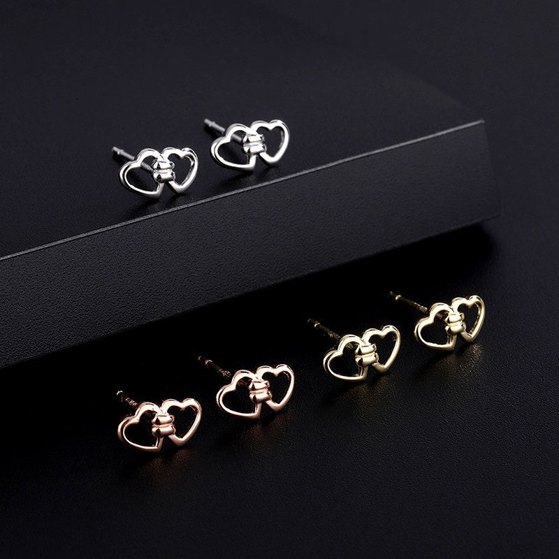 Sterling Silver Double Heart Stud Earrings