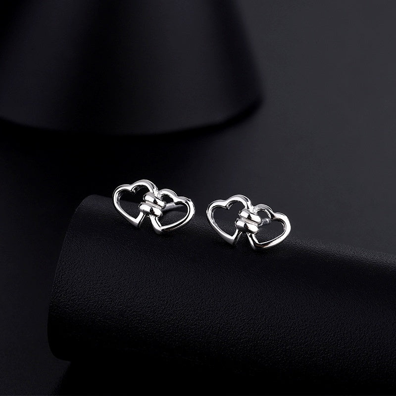 Sterling Silver Double Heart Stud Earrings