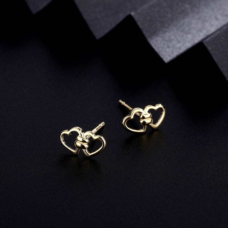 Sterling Silver Double Heart Stud Earrings