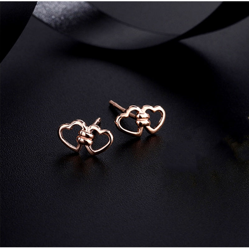 Sterling Silver Double Heart Stud Earrings