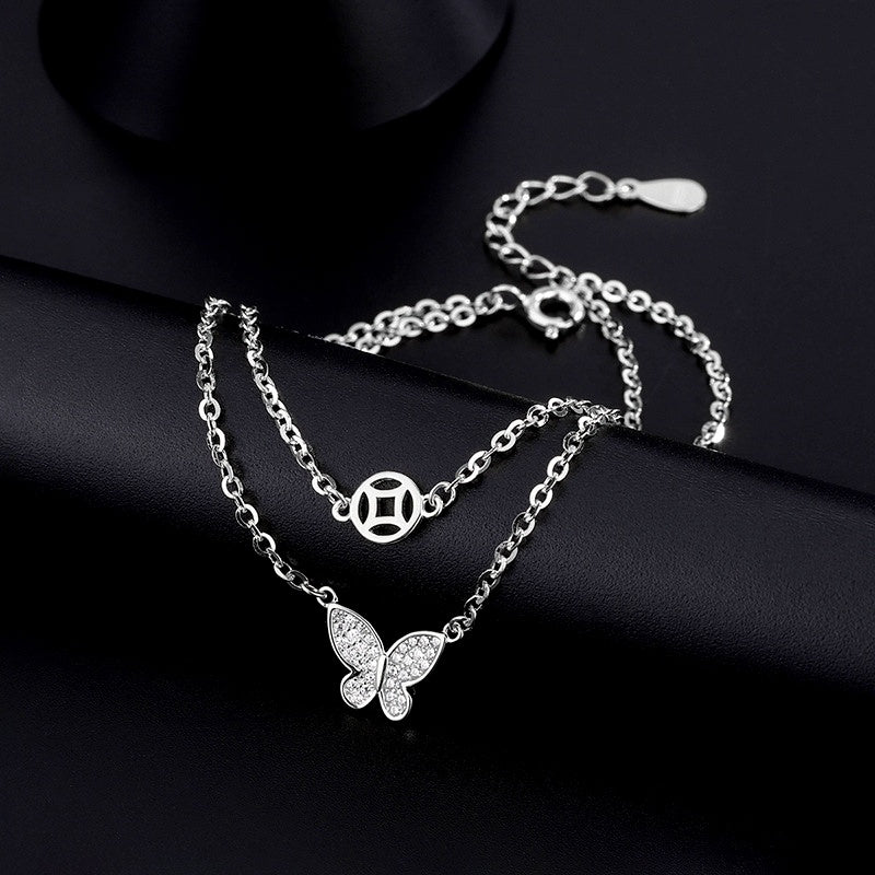 Sterling Silver Double Layer Butterfly Bracelets