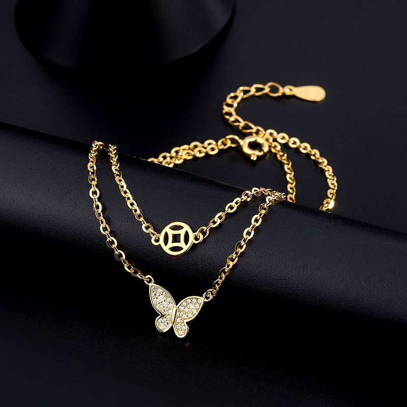 Sterling Silver Double Layer Butterfly Bracelets