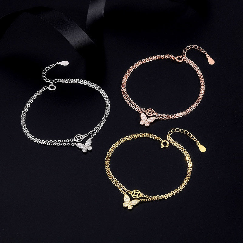 Sterling Silver Double Layer Butterfly Bracelets