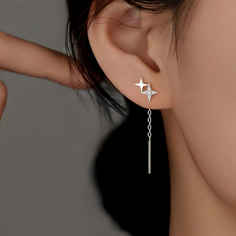 Sterling Silver Double Star Threader Earrings