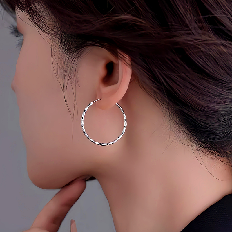 Sterling Silver Edge Face Hoop Earrings