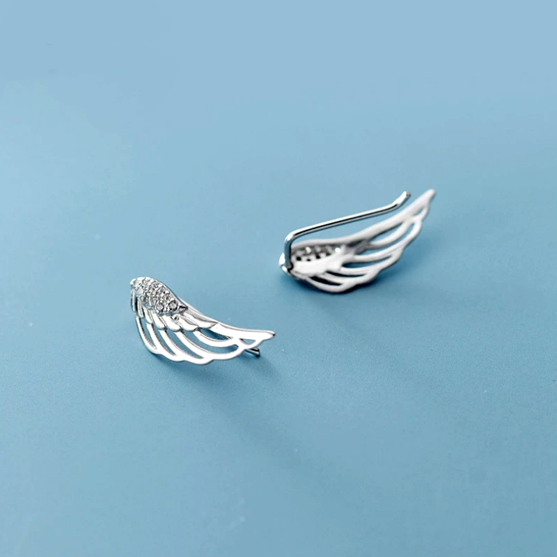 Sterling Silver Elegant Angel Wing Crawler Earrings