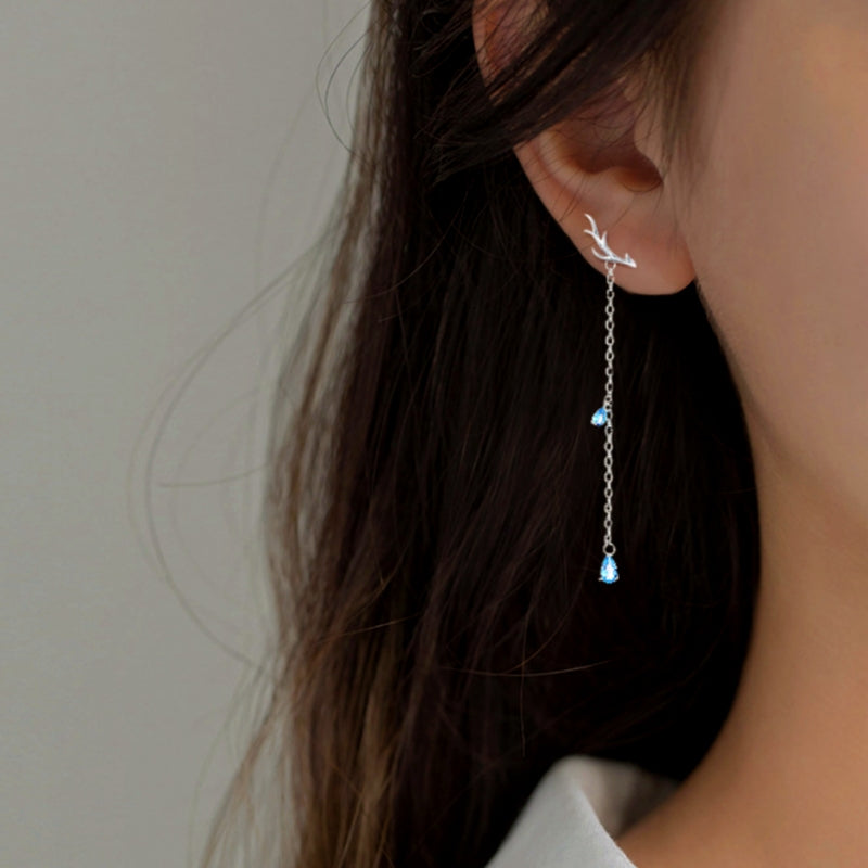 Sterling Silver Elegant Antler Tassel Earrings