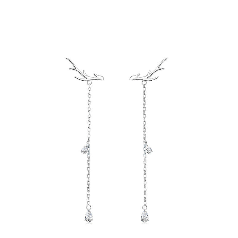Sterling Silver Elegant Antler Tassel Earrings