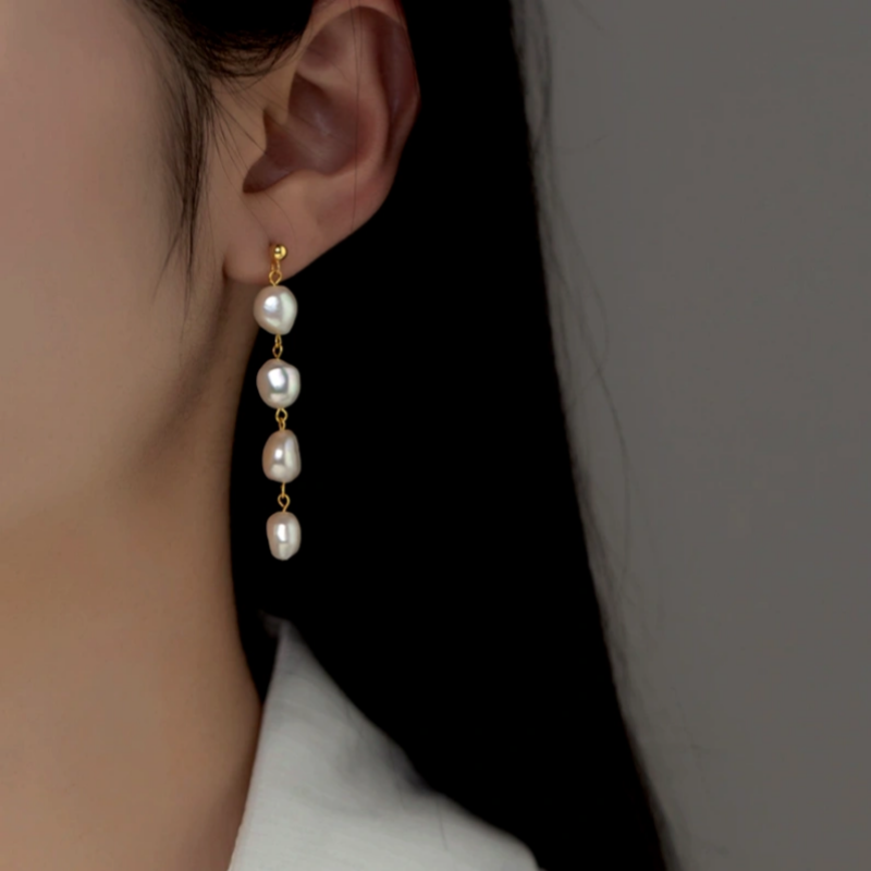 Sterling Silver Elegant Baroque Pearl Tassel Earrings