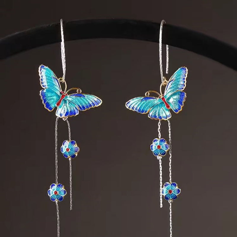 Sterling Silver Elegant Blue Butterfly Earrings