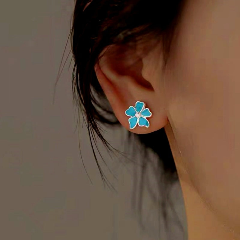 Sterling Silver Elegant Blue Flower Stud Earrings