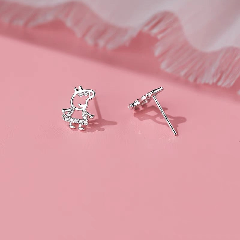 Sterling Silver Elegant Cartoon Peppa Pig Studs