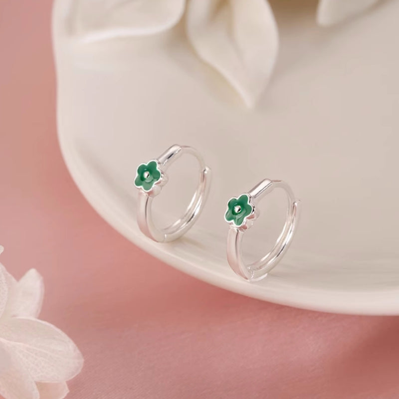 Sterling Silver Elegant Flower Hoop Earrings