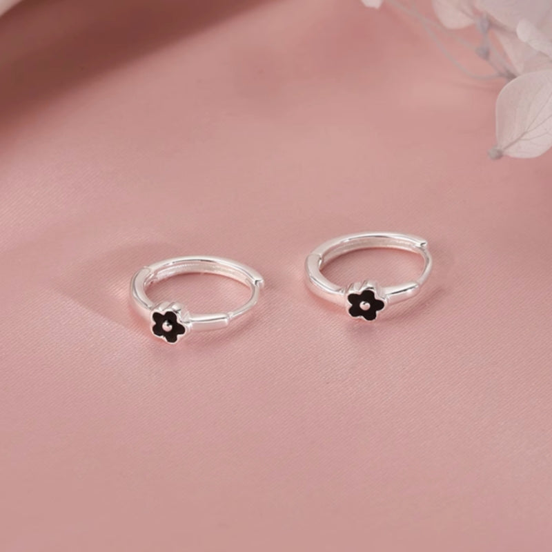 Sterling Silver Elegant Flower Hoop Earrings