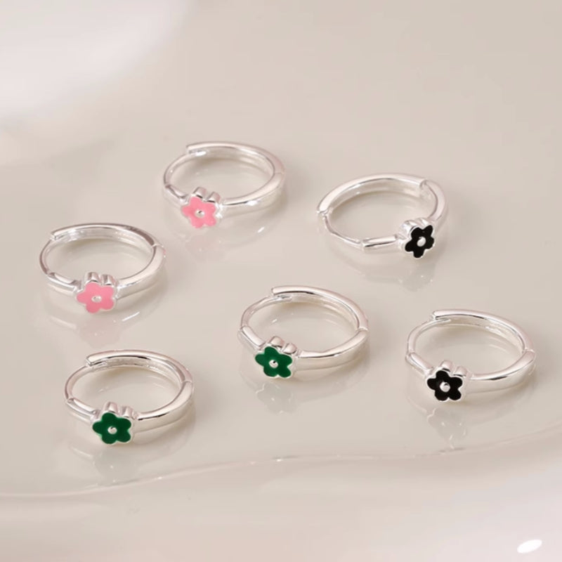 Sterling Silver Elegant Flower Hoop Earrings