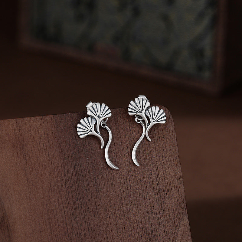 Sterling Silver Elegant Ginkgo Leaf Earrings