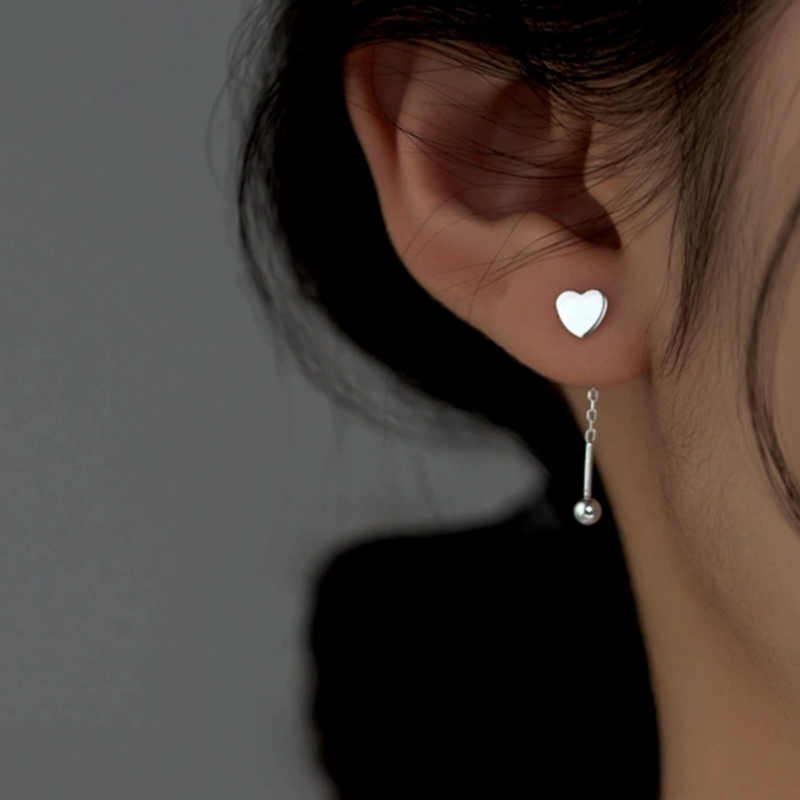 Sterling Silver Elegant Heart-Design Threader Earrings