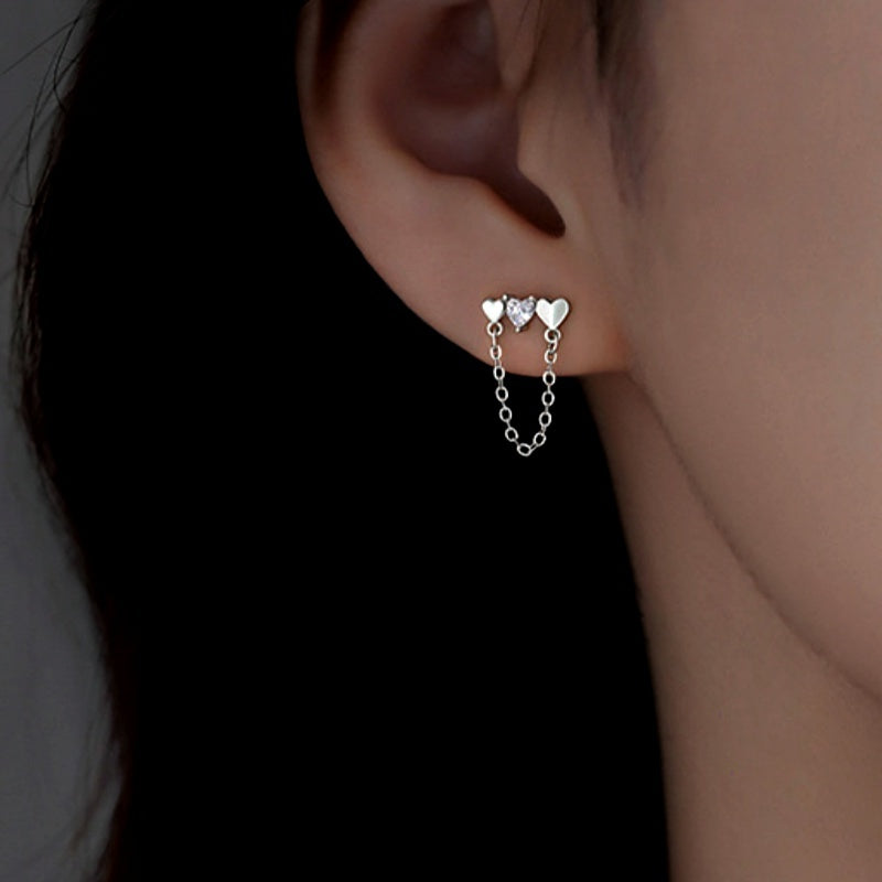 Sterling Silver Elegant Heart Chain Tassel Earrings