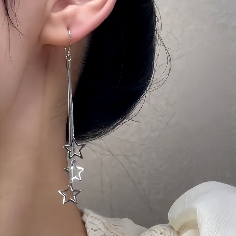 Sterling Silver Elegant Long Star Threader Earrings