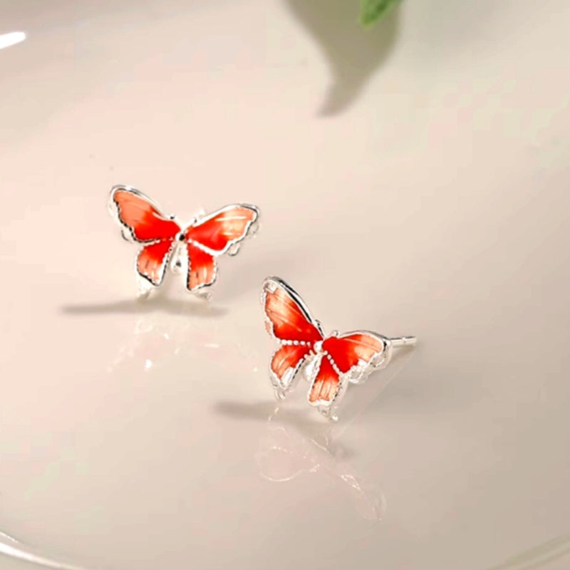 Sterling Silver Elegant Orange Butterfly Stud Earrings