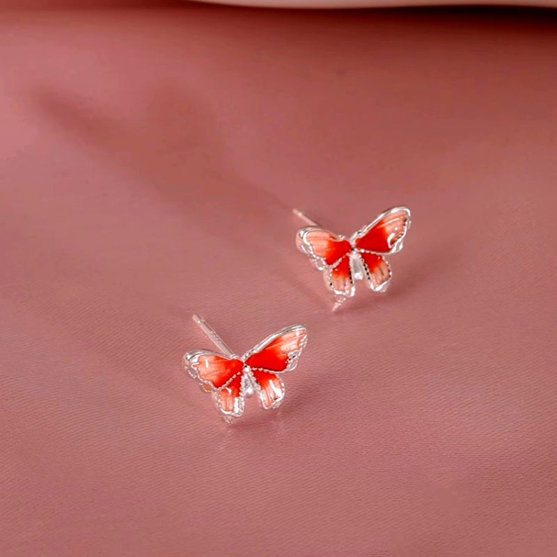 Sterling Silver Elegant Orange Butterfly Stud Earrings