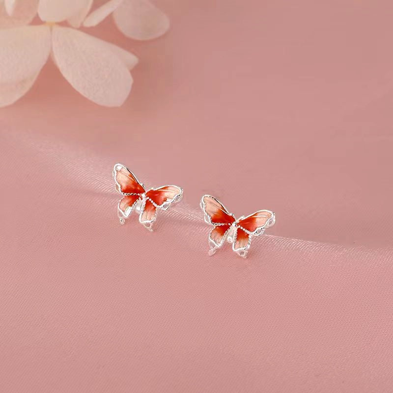 Sterling Silver Elegant Orange Butterfly Stud Earrings