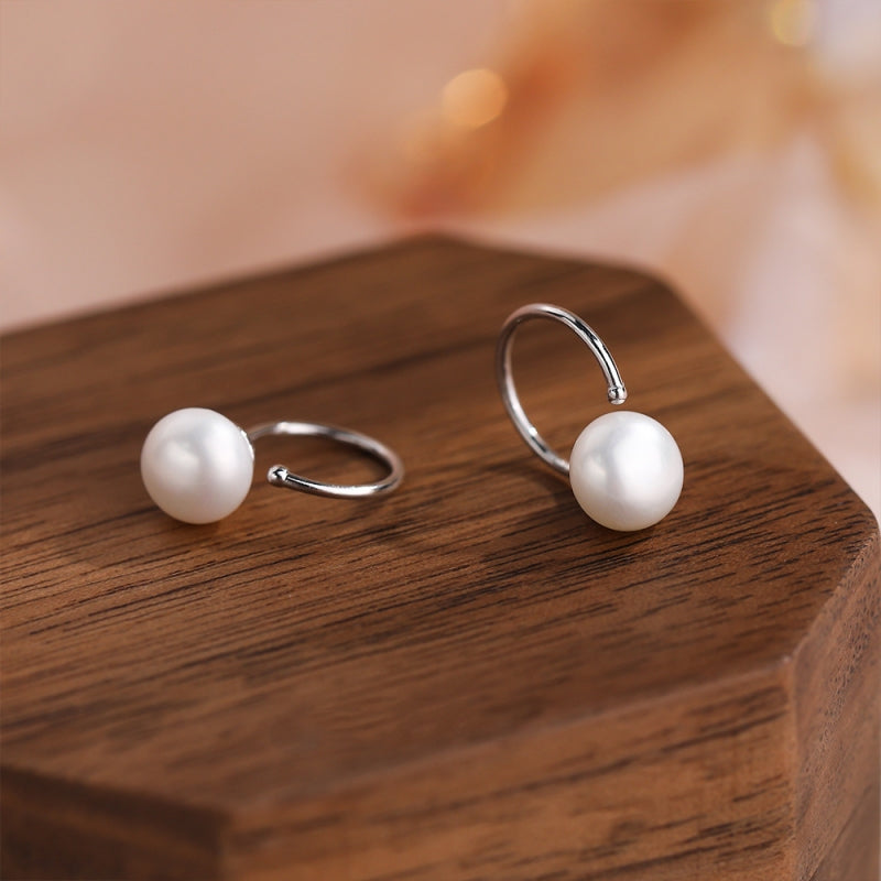 Sterling Silver Elegant Pearl Ear Hook Earrings