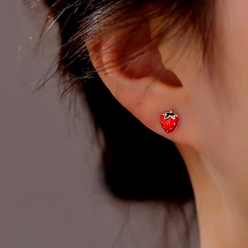 Sterling Silver Elegant Red Strawberry Fruit Earrings