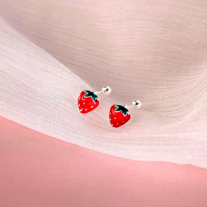 Sterling Silver Elegant Red Strawberry Fruit Earrings